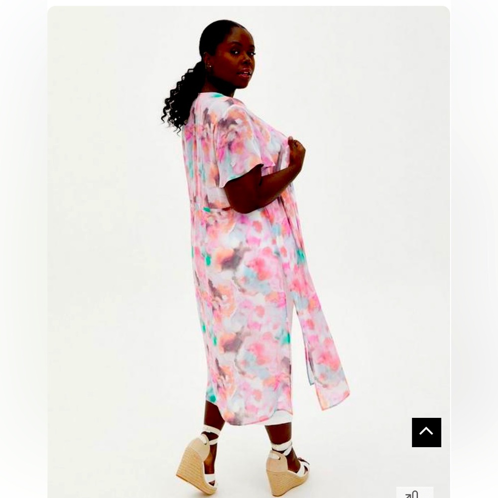 Torrid Watercolor Print Kimono Style Duster Swim Cover Up Flutter Sleeves